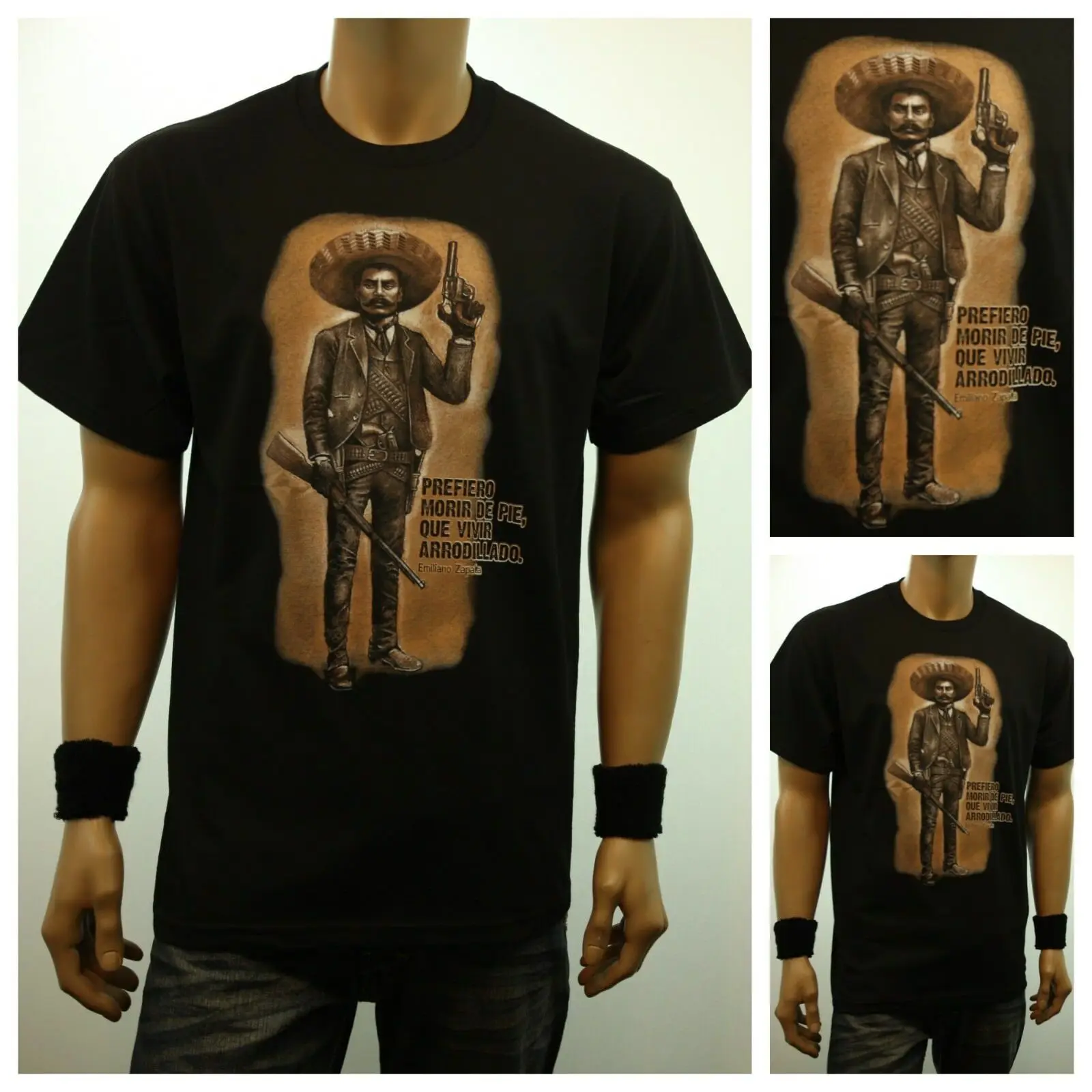 Mens Fashion Mexico - Mexico Revolutionist Emiliano Zapata แฟชั่นเสื้อยืดฮิปสเตอร์ลําลอง ฤดูร้อนผ้าฝ้ายแขนสั้น