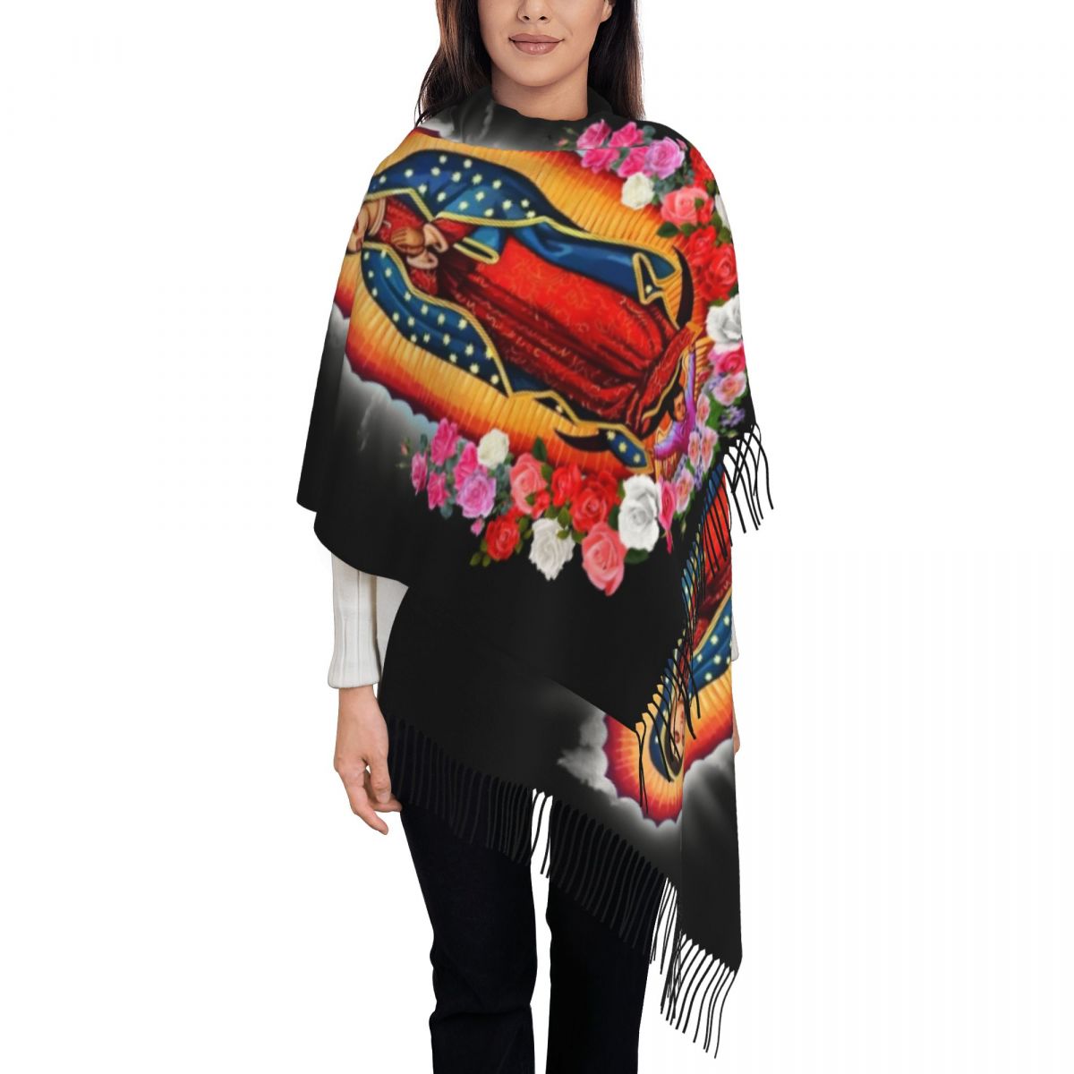 Mens Fashion Mexico - ที่กําหนดเองพิมพ์ Virgin Mary Of Guadalupe ผ้าพันคอผู้ชายผู้หญิงฤดูหนาวฤดูใบไม้ร่วงผ้าพันคออบอุ่นเม็กซิโกคาทอลิก