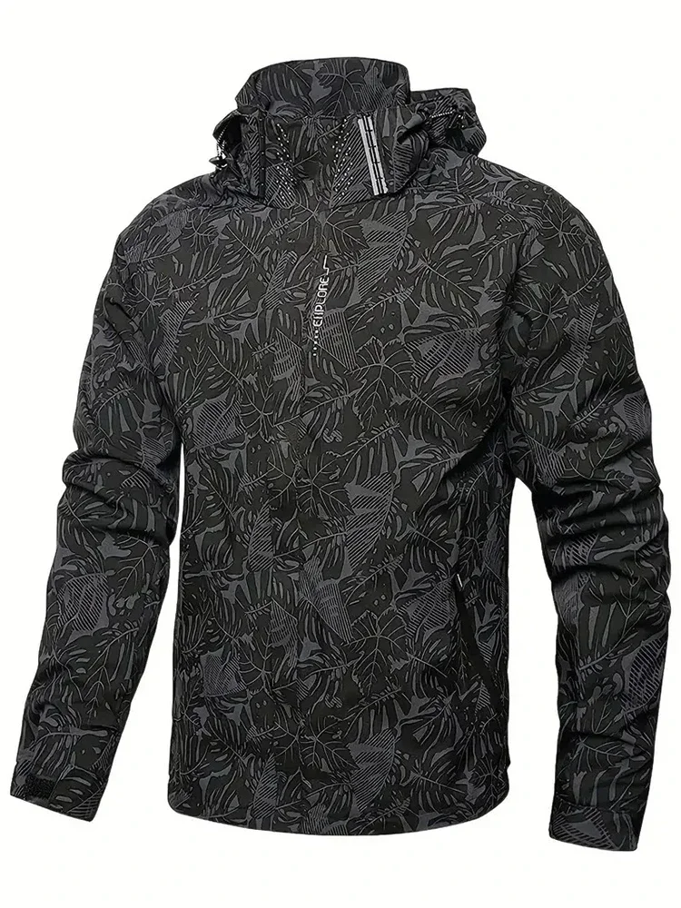Windbreaker Men Zip - เสื้อแจ็คเก็ตกันลมกันน้ำสำหรับผู้ชาย สไตล์ลำลอง เหมาะสำหรับตกปลา เดินป่า มีฮู้ด ซิปเต็มตัว
