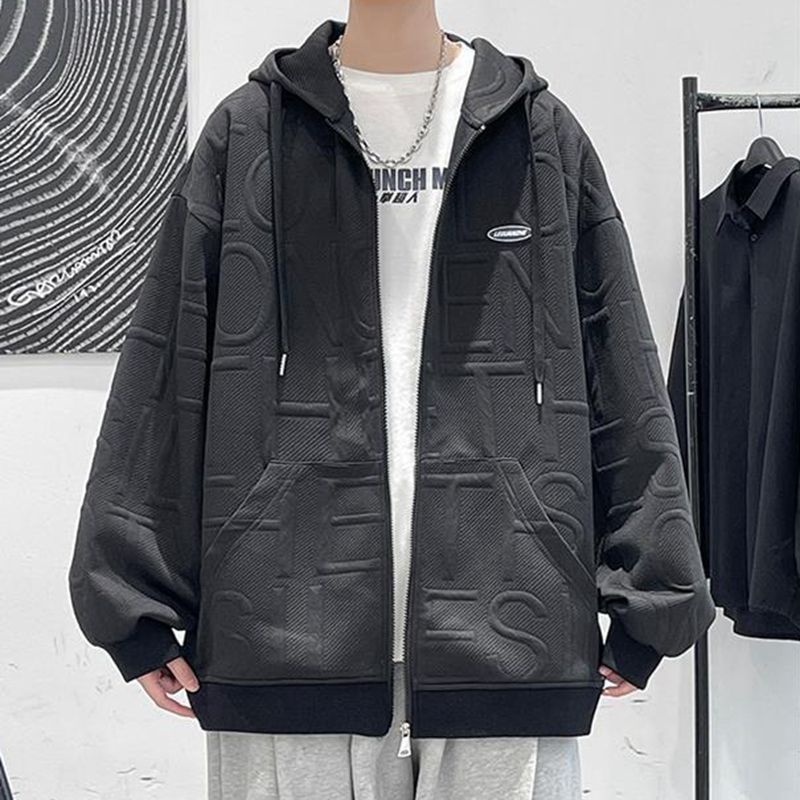 Men'S Fashion Deals - เสื้อสเวตเชิ้ตผู้ชายสำหรับฤดูใบไม้ผลิและฤดูใบไม้ร่วง สีพื้น สีดำ ซิปยาวเต็มตัว เสื้อฮู้ดดี้ผู้ชายทรงโอเวอร์ฟิต สินค้าใหม่