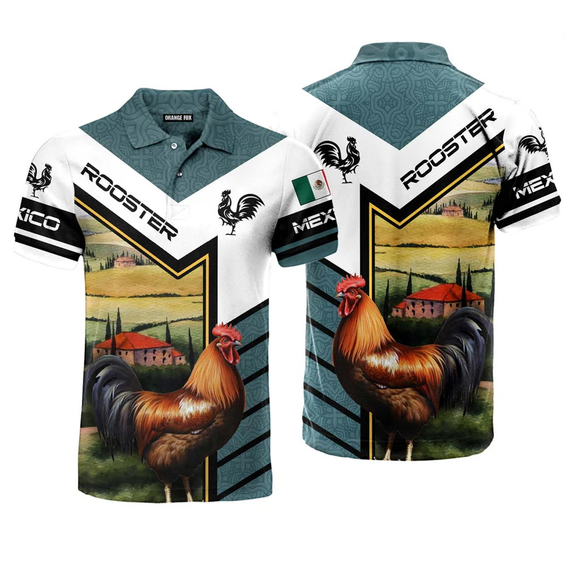 Mens Fashion Mexico - 3D พิมพ์เม็กซิโกธงเสื้อโปโลสําหรับผู้ชายผู้หญิงเสื้อแฟชั่นแขนสั้นเสื้อโปโลเม็กซิโก Rooster รูปแบบเสื้อ Unisex