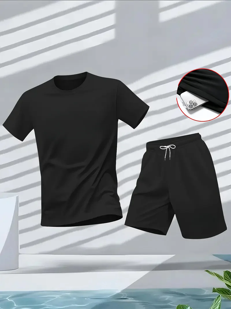 Men'S Fashion Undershirt - ชุดสูทผู้ชาย 2 ชิ้น ชุดแฟชั่นลำลองสวมใส่สบาย รวมเสื้อยืด กางเกงขาสั้น