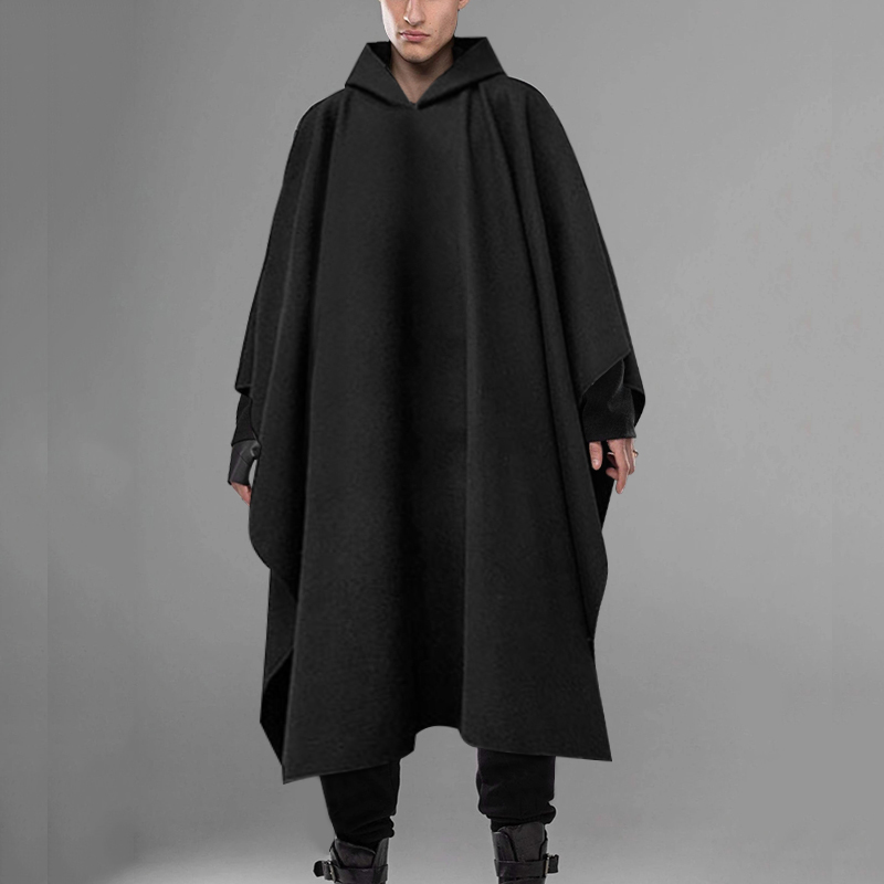 Mens Fashion Poncho - INCERUN เสื้อกันหนาวแฟชั่นผู้ชายเสื้อคลุม Hooded Solid Poncho หลวม