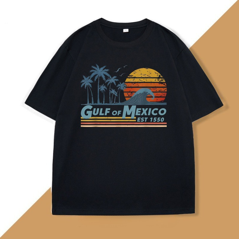 Mens Fashion Mexico - เสื้อยืดลายอ่าวเม็กซิโก สำหรับผู้ชายและผู้หญิง ลายชายฝั่งอ่าวมิสซิสซิปปี้ ฟลอริด้า บีช เสื้อยืดฤดูร้อน
