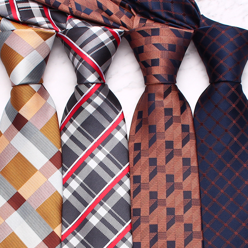Mens Fashion Dress Shirts - เนคไทผ้าไหมกว้าง8ซม. สำหรับผู้ชาย Dasi ลายสก็อตสีน้ำตาลเทาขนาดผู้ใหญ่เนคไทดอกไม้ชุดทางการเสื้อเชิ้ตทักซิโด้