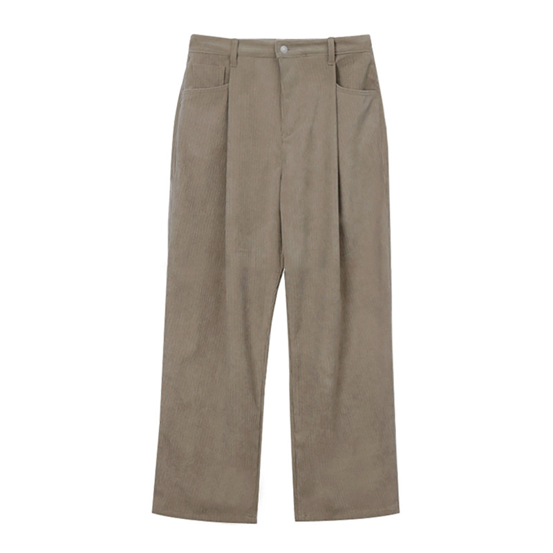 Men'S Fashion Khaki Pants - กางเกงขายาวทรงตรงผ้าลูกฟูกสีเขียวเข้มสำหรับผู้ชาย สไตล์ลำลอง เรียบง่าย ทันสมัย แฟชั่นใหม่