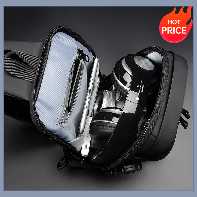 Fashion Harness Men - กระเป๋าคาดหน้าอกป้องกันการโจรกรรมสำหรับผู้ชาย กระเป๋าสะพายไหล่ ช่องเสียบ USB สำหรับชาร์จไฟ กระเป๋าครอสบอดี้