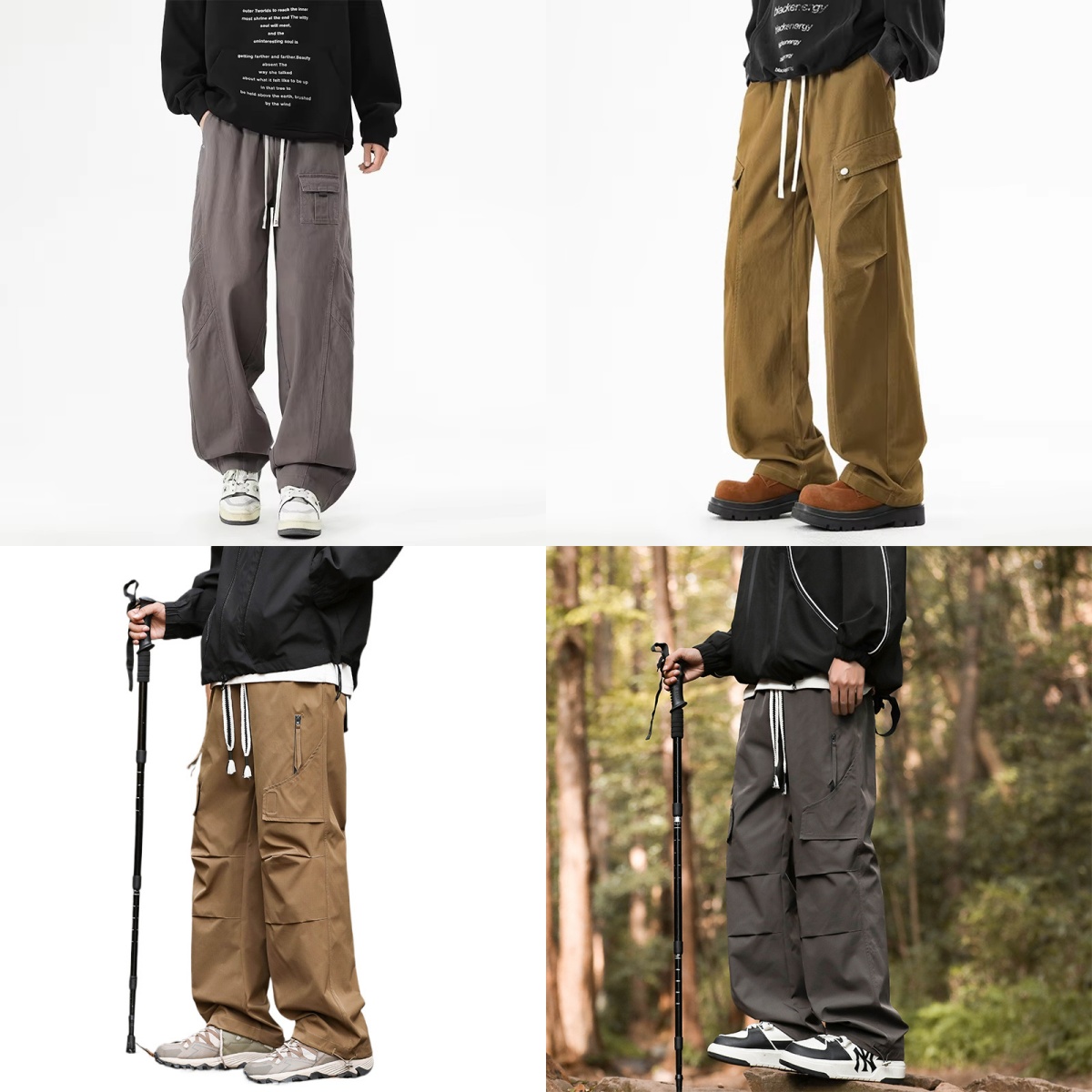 Men'S Fashion Khaki Pants - กางเกงคาร์โก้ผู้ชายผ้าฝ้ายใหม่ปี 2025 สีกากี กางเกงลำลองผู้ชายสไตล์ทหาร กางเกงจ็อกเกอร์คาร์โก้หลายกระเป๋า แฟชั่นสีดำ