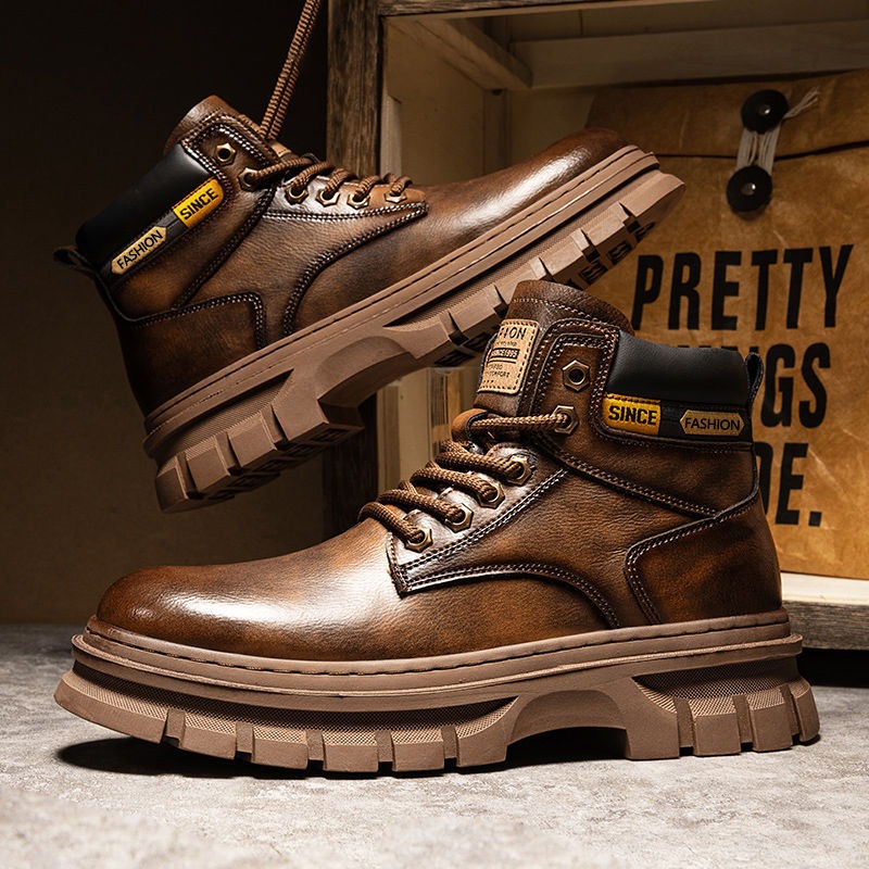 Chelsea Boots Men - Vintage Men Platformข้อเท้ารองเท้าฤดูใบไม้ร่วงฤดูหนาวอังกฤษเชลซีรองเท้าหนังกลางแจ้งลื่นสบายๆรองเท้าทํางานBotas Hombre