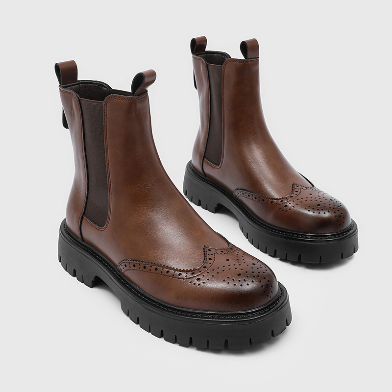 Chelsea Boots Men - รองเท้าบูทเชลซีผู้ชายระดับไฮเอนด์ รองเท้าบูททรงกระบอกแบบสลิปออน สไตล์ลำลองสำหรับนักธุรกิจวัยกลางคน เพิ่มความสูง กันลื่น หุ้มข้อกลาง