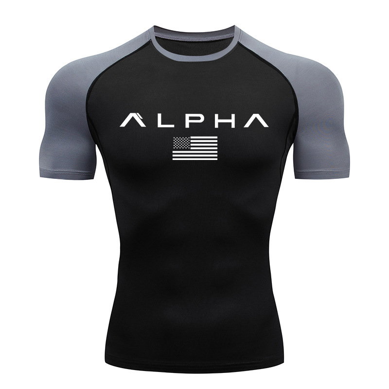 Compression Shirt Workout - เสื้อยืดแขนสั้นพิมพ์ลายธงชาติอเมริกันสำหรับผู้ชาย เสื้อยืดออกกำลังกายแห้งเร็ว เสื้อยืดสำหรับออกกำลังกาย วิ่ง เสื้อยืดซับใน