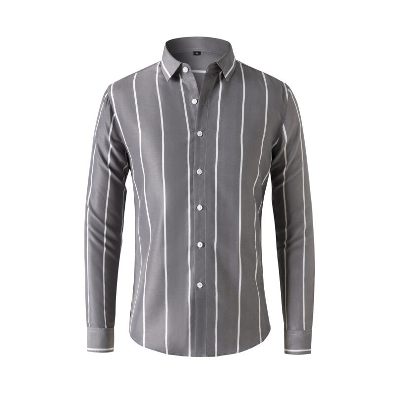 Mens Fashion Dress Shirts - เสื้อเชิ้ตลายทางแขนยาวทรงเข้ารูปสำหรับผู้ชาย เสื้อทำงานทางการ ผ้าไม่ยับ ใส่ทำงานได้ ใส่ลำลองได้ แฟชั่นเสื้อผ้าผู้ชาย