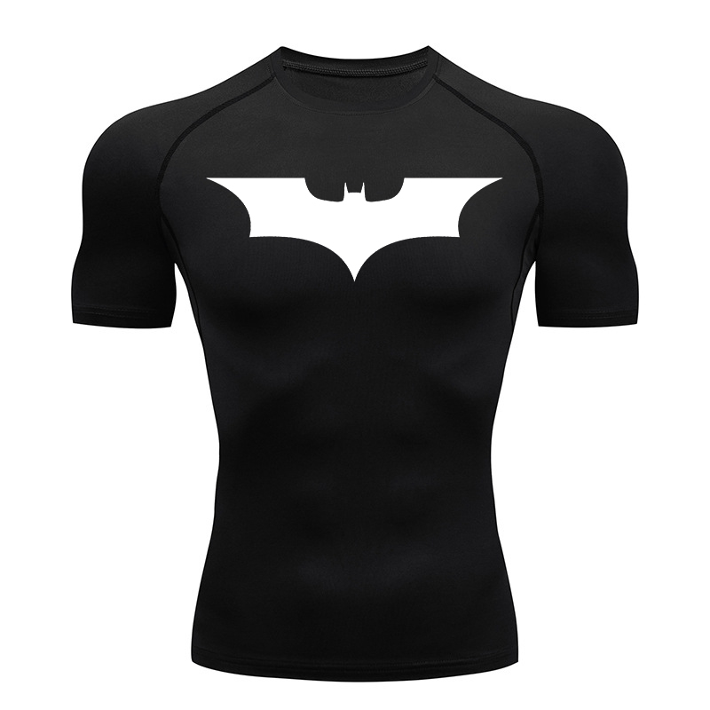 Compression Shirt Workout - ค้างคาวพิมพ์เสื้อสําหรับชายฤดูร้อนแขนสั้น Rash GUARD ออกกําลังกายวิ่ง TShirt กีฬา