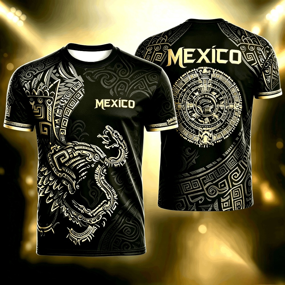 Mens Fashion Mexico - เสื้อยืดพิมพ์ลายเม็กซิโกฤดูร้อนสำหรับผู้ชาย ลายอินทรี 3 มิติ ตลกๆ เสื้อยืดลายฟุตบอล