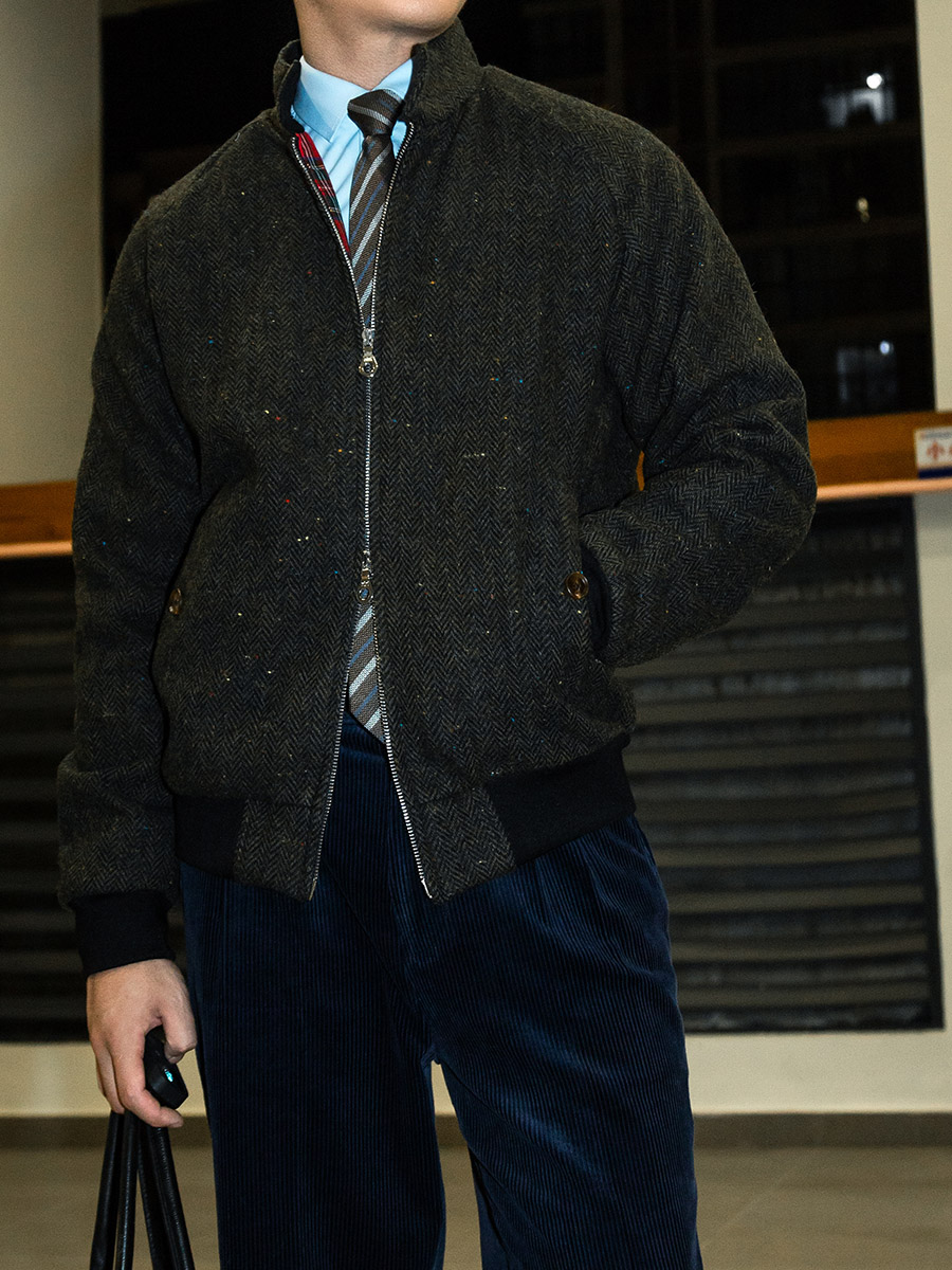 Harrington Jacket - POT&CRAFTSMAN เสื้อแจ็คเก็ตฮาร์ริ่งตัน G9 วินเทจสำหรับผู้ชายฤดูหนาวเสื้อขนสัตว์ทวีดสีสันสดใส