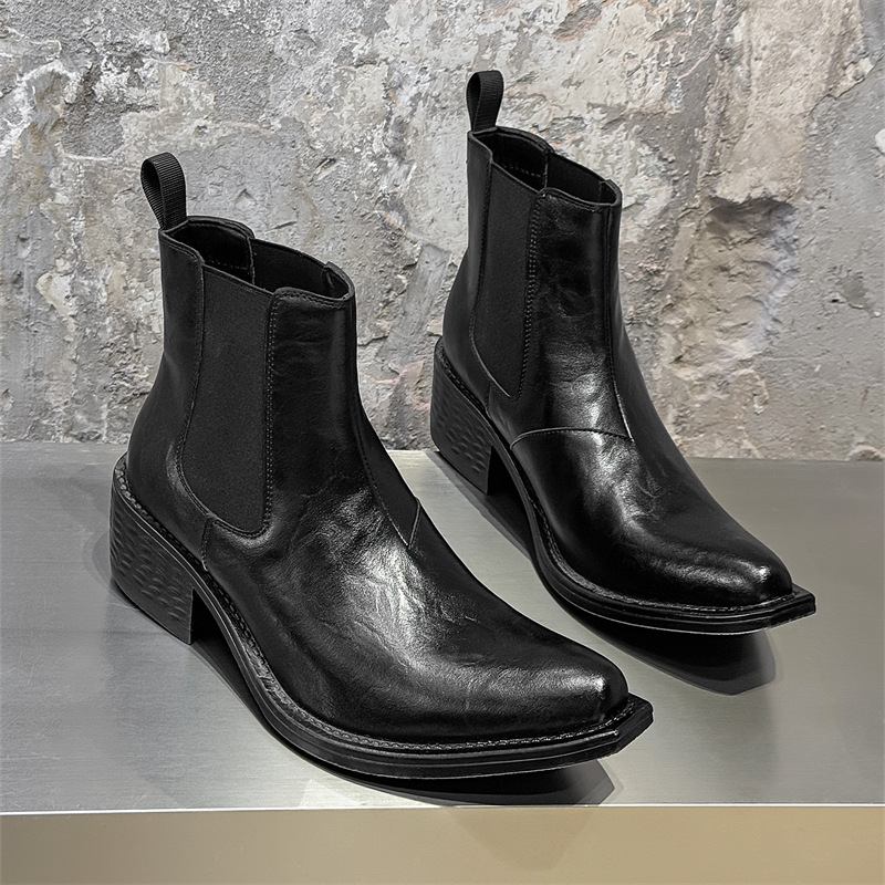 Chelsea Boots Men - ขนาดใหญ่บุรุษแฟชั่น hip hop rock สูงเชลซีรองเท้าสีดําสีน้ําตาลชี้ toe