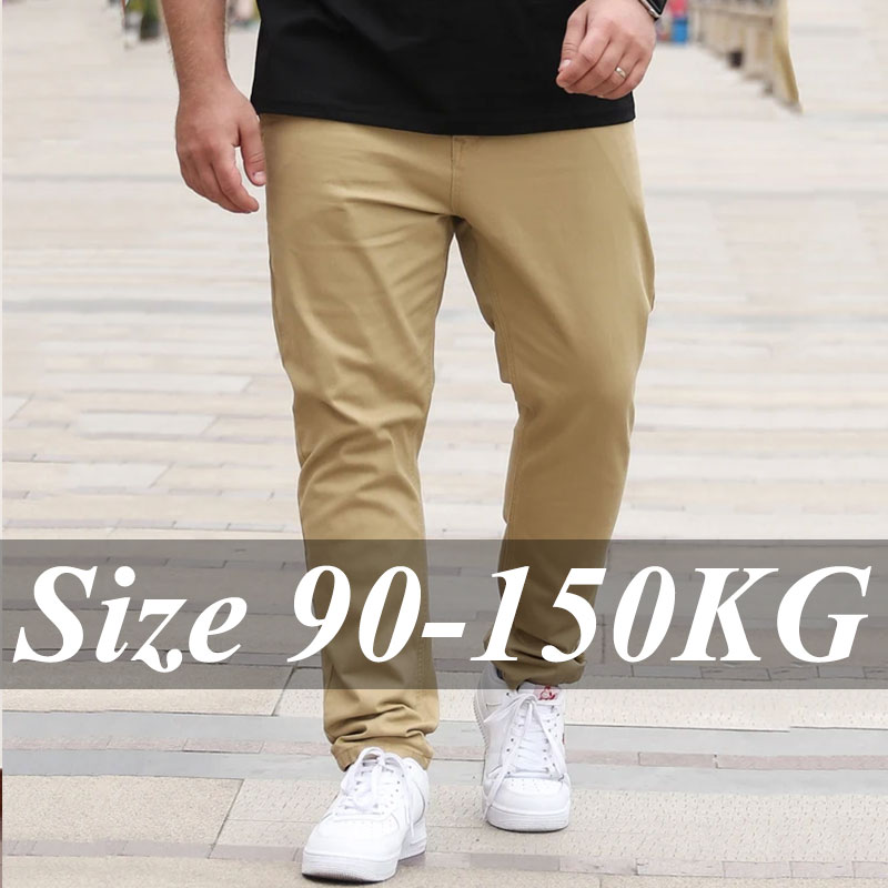 Men'S Fashion Khaki Pants - ขนาดบวก 36-50 กางเกงผู้ชายทรงตรงผ้าฝ้ายลำลองกางเกงสแล็คสีกากีสีดำกางเกงขายาวแฟชั่นชายเสื้อผ้า 90-150 กิโลกรัม