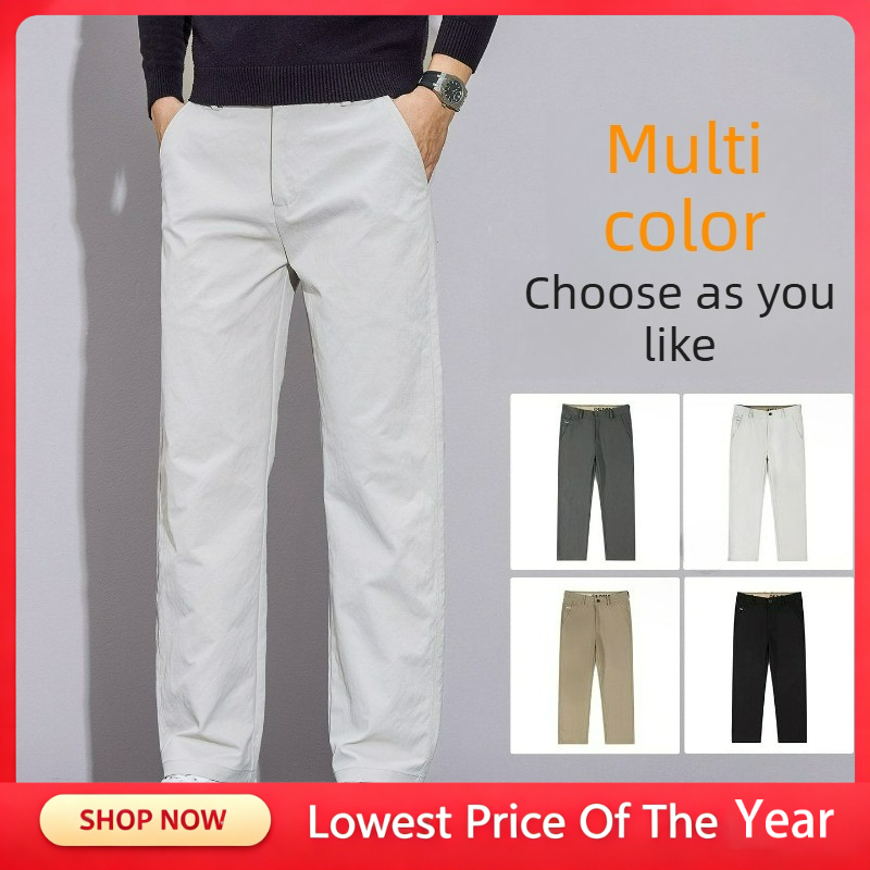 Men'S Fashion Khaki Pants - กางเกงผู้ชายสไตล์ลำลองสำหรับธุรกิจ สีพื้น สำหรับฤดูใบไม้ผลิและฤดูใบไม้ร่วง ทรงขาตรง กางเกงทำงาน คุณภาพสูง