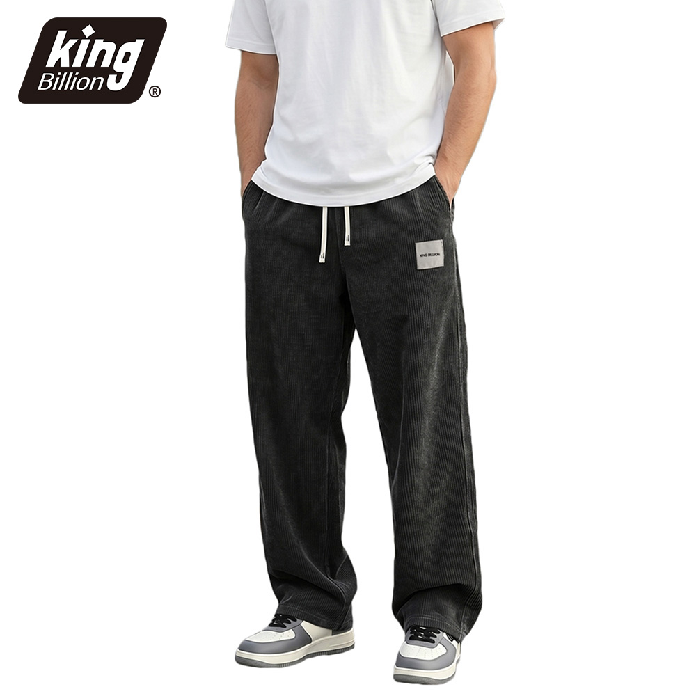 Men Fashion King - กางเกงขายาวลำลองผู้ชายผ้าลูกฟูกสีทึบแฟชั่นชายฮิปฮอปทรงหลวมสตรีทแวร์ผ้านุ่มสไตล์เรียบง่ายกางเกงชาย