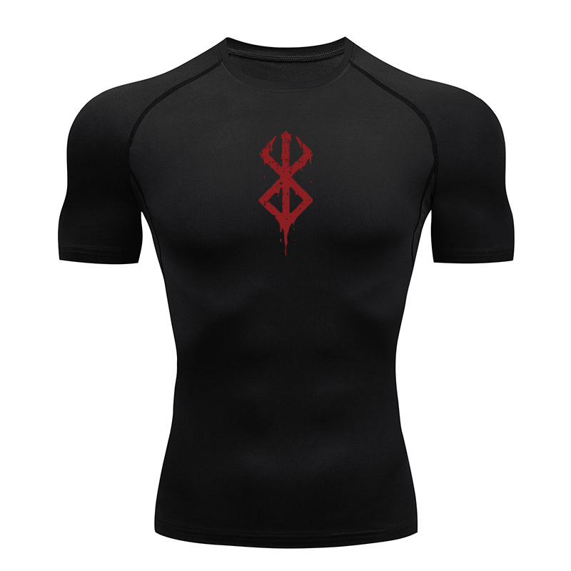 Compression Shirt Workout - เสื้อคอมเพรสชันพิมพ์ลายสำหรับผู้ชาย เสื้อแขนสั้นกันแดดสำหรับฤดูร้อน เสื้อยืดออกกำลังกาย เสื้อเบสเลเยอร์แห้งเร็วสำหรับเล่นกีฬา