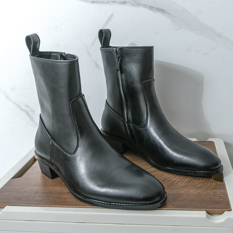 Chelsea Boots Men - รองเท้าบูทเชลซีสไตล์อังกฤษแบบใหม่สำหรับผู้ชาย สีดำ แบรนด์หรู รองเท้าผู้ชาย รองเท้าลำลองยาง รองเท้าหนังบุรุษ