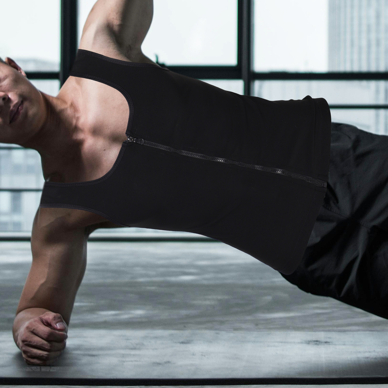 Compression Shirt Workout - เสื้อกั๊กออกกำลังกายแบบรัดรูปสำหรับผู้ชาย พร้อมซิป เสื้อออกกำลังกายรัดเอว เสื้อกั๊กเพิ่มความร้อนสำหรับวิ่งและโยคะ