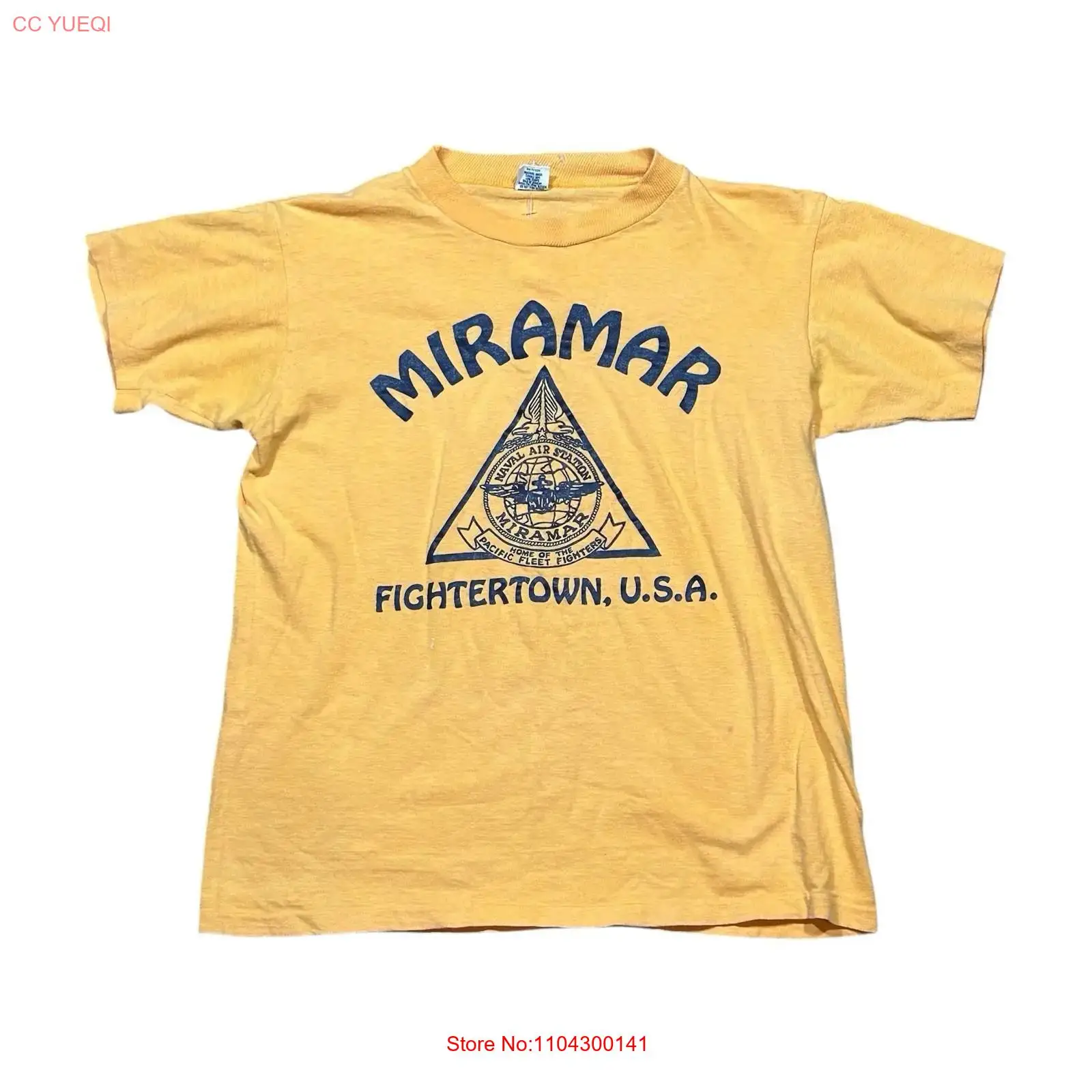 Mens Fashion In The 80S - VTG 80s Miramar Fightertown USA เสื้อยืดสีเหลืองนักบินรบกองทัพเรือทหารไซส์