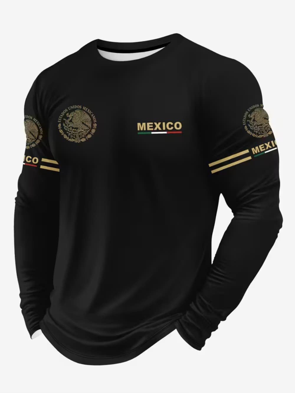Mens Fashion Mexico - เสื้อยืดพิมพ์ลายอินทรีเม็กซิโกสำหรับผู้ชายแฟชั่นเสื้อยืดแขนยาวผ้าฝ้ายสวมใส่สบายเสื้อยืดคอกลมลำลองฤดูใบไม้ร่วงเสื้อผู้ชายทรงหลวม