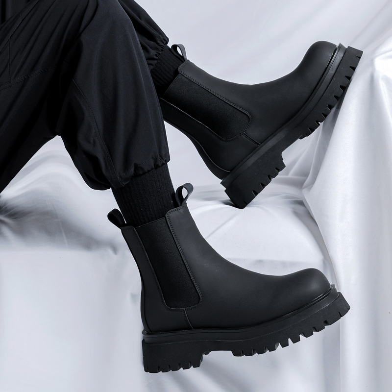 Chelsea Boots Men - รองเท้าบูทหุ้มข้อสูงสีดำรุ่นปี 2026 สำหรับผู้ชาย ส้นสูง หนังแท้ รองเท้าเชลซีข้อสั้น