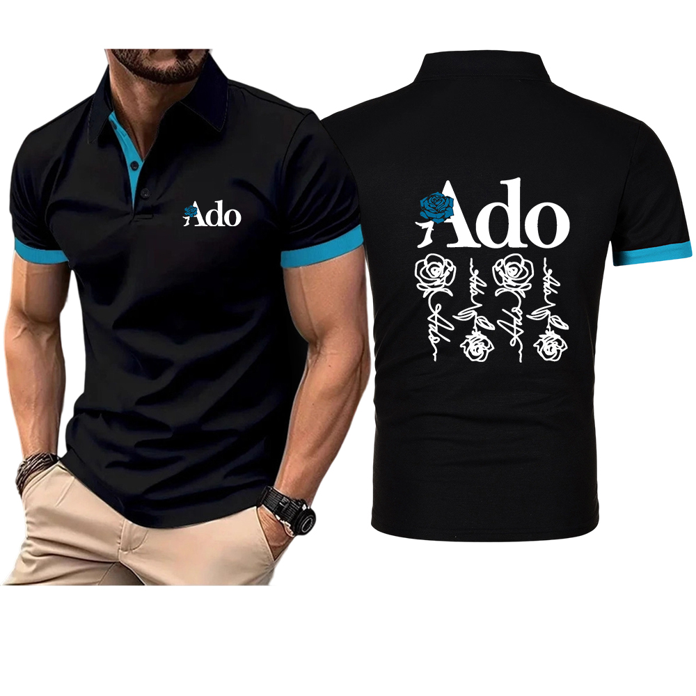 Mens Fashion World - เสื้อโปโลผ้าไหมน้ำแข็งระบายอากาศได้ดี พิมพ์ลายโลโก้ Ado World Tour สุดหรู
