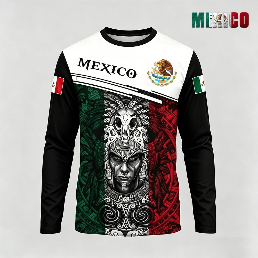 Mens Fashion Mexico - เสื้อยืดแขนยาวพิมพ์ลายธีมเม็กซิโกแฟชั่นลำลองลายธงชาติเม็กซิกันสตรีทแวร์ผู้ชายเสื้อกีฬากลางแจ้งระบายอากาศได้ดี