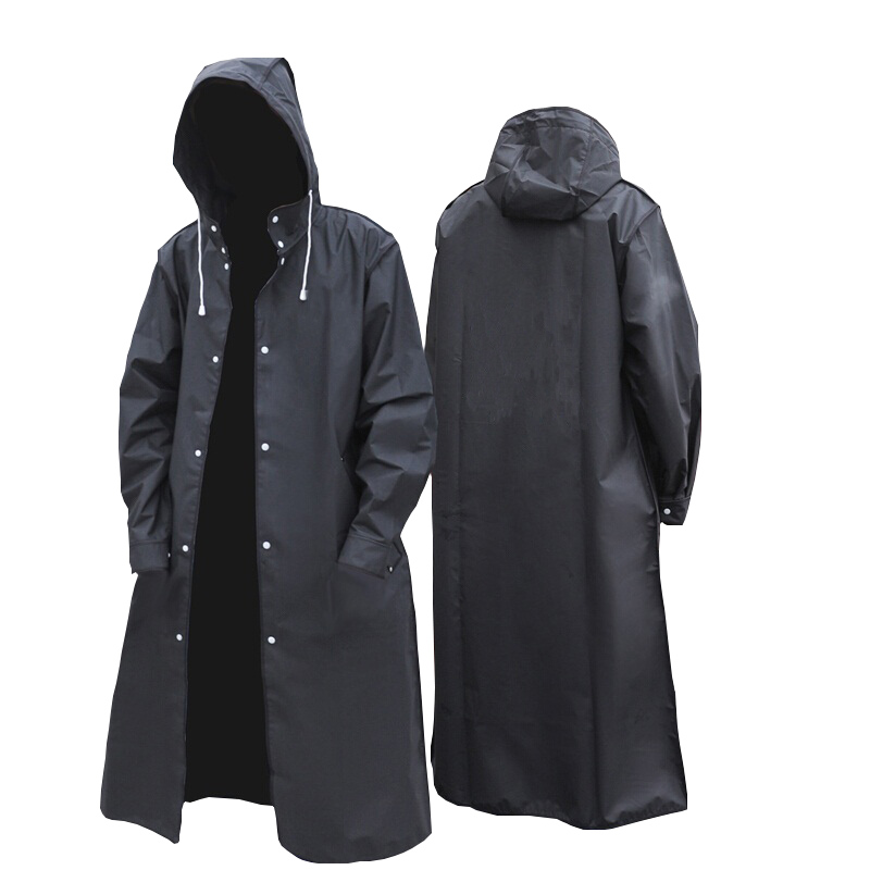 Mens Fashion Poncho - สีดําแฟชั่นผู้ใหญ่กันน้ํายาวเสื้อกันฝนผู้หญิงผู้ชาย Rain Coat Hooded สําหรับเดินป่ากลางแจ้งตกปลาปีนเขาหนา