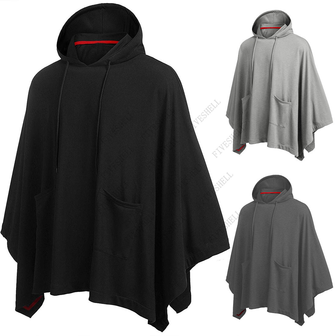 Mens Fashion Poncho - เสื้อคลุมปอนโชแบบลำลองสำหรับทุกเพศเสื้อโค้ทแฟชั่นเสื้อโค้ทเสื้อฮู้ดดี้กันหนาวผู้ชายฮิปฮอปแนวสตรีทสวมหัวมีฮู้ดเสื้อสวมหัวมีกระเป๋า moletom