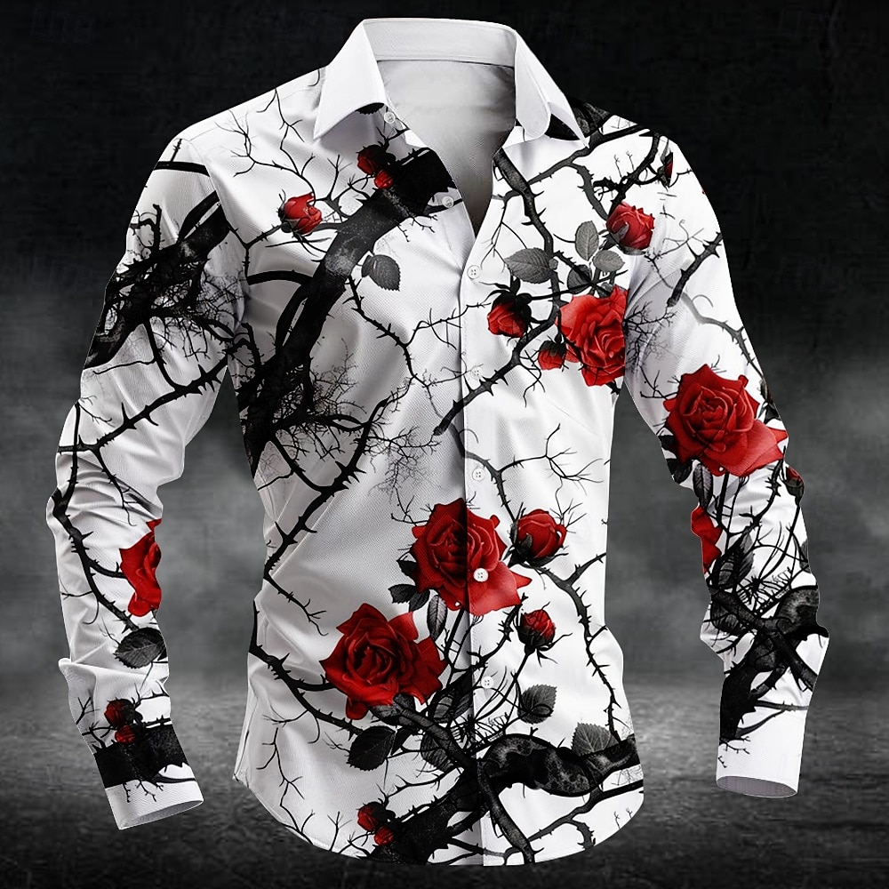 Men'S Fashion Usa - เสื้อเชิ้ตลายดอกพลัมแฟชั่น พิมพ์ลาย 3 มิติ แขนยาวสำหรับผู้ชาย เสื้อเชิ้ตศิลปะ