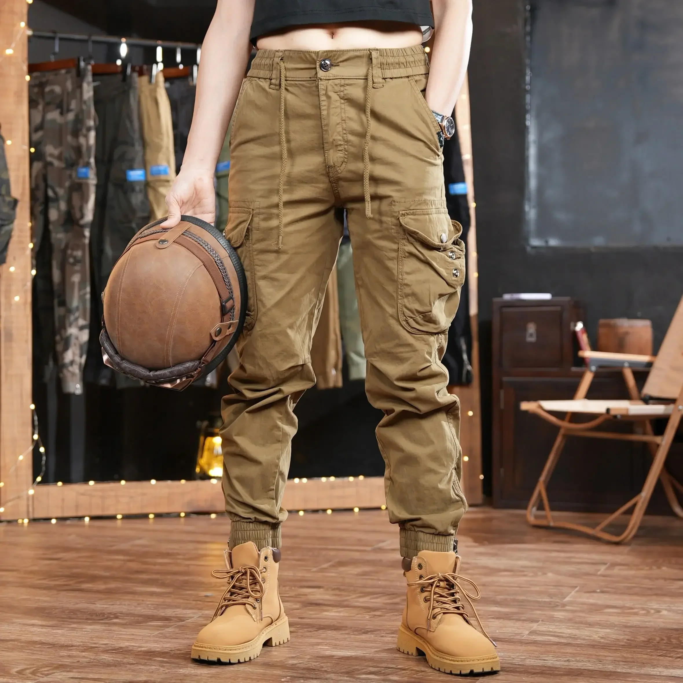Men'S Fashion Khaki Pants - กางเกงคาร์โก้กางเกงปั่นจักรยานหลายกระเป๋าสำหรับผู้ชายกางเกงแฟชั่นแนวสตรีทลำลองทรงหลวมมีหลายกระเป๋าหลาย Y2k สำหรับเดินป่า