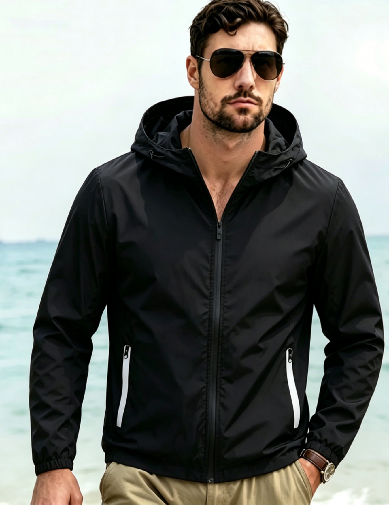 เสื้อแจ็คเก็ตกันลมมีฮู้ดสำหรับ - Windbreaker Men Zip บทวิจารณ์และราคา