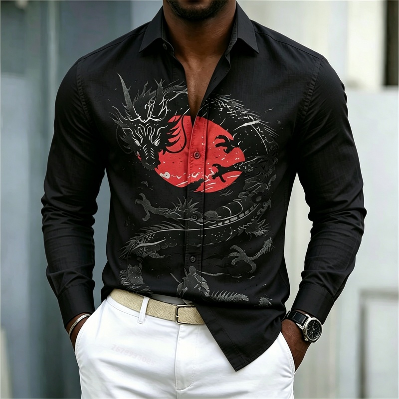 เสื้อเชิ้ตผู้ชายลายมังกรสีขาวด - Men'S Fashion Usa บทวิจารณ์และราคา