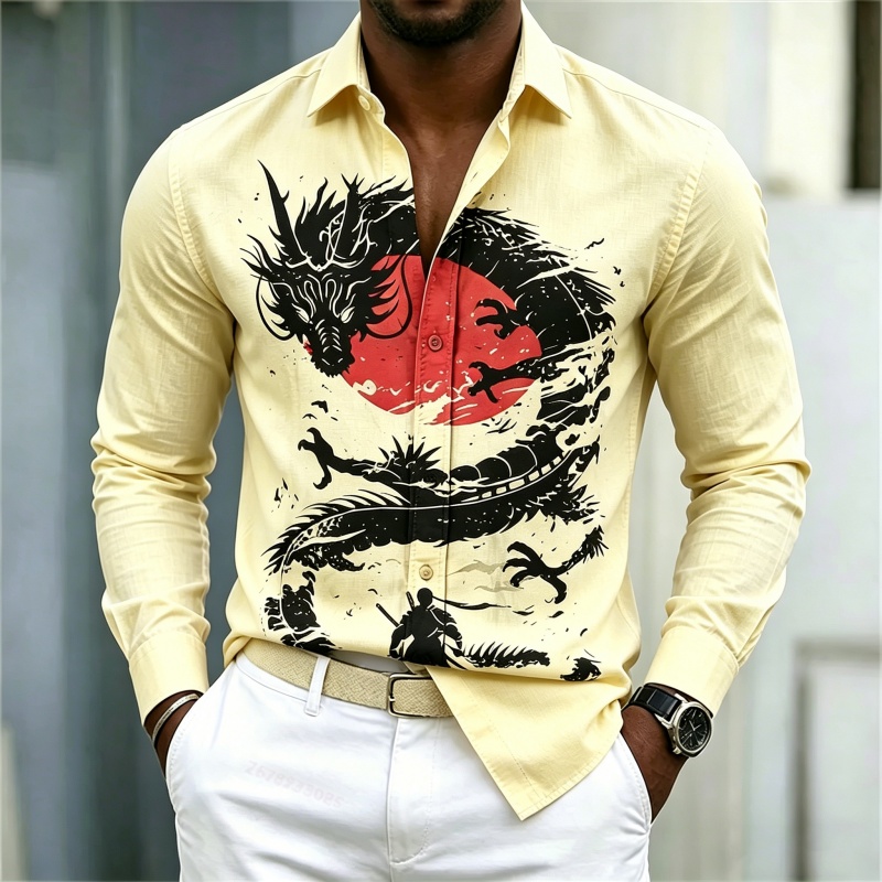 เสื้อเชิ้ตผู้ชายลายมังกรสีขาวด - Men'S Fashion Usa บทวิจารณ์และราคา