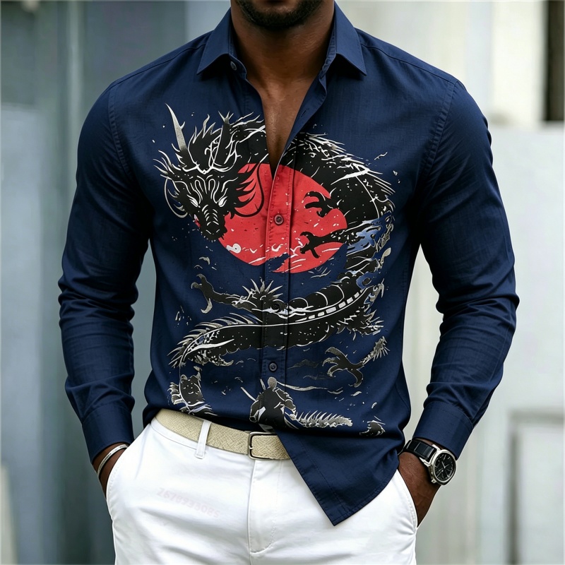เสื้อเชิ้ตผู้ชายลายมังกรสีขาวด - Men'S Fashion Usa บทวิจารณ์และราคา