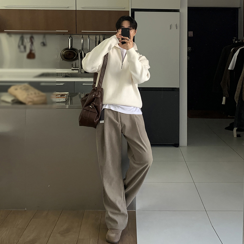 กางเกงขายาวทรงตรงผ้าลูกฟูกสีเข - Men'S Fashion Khaki Pants บทวิจารณ์และราคา