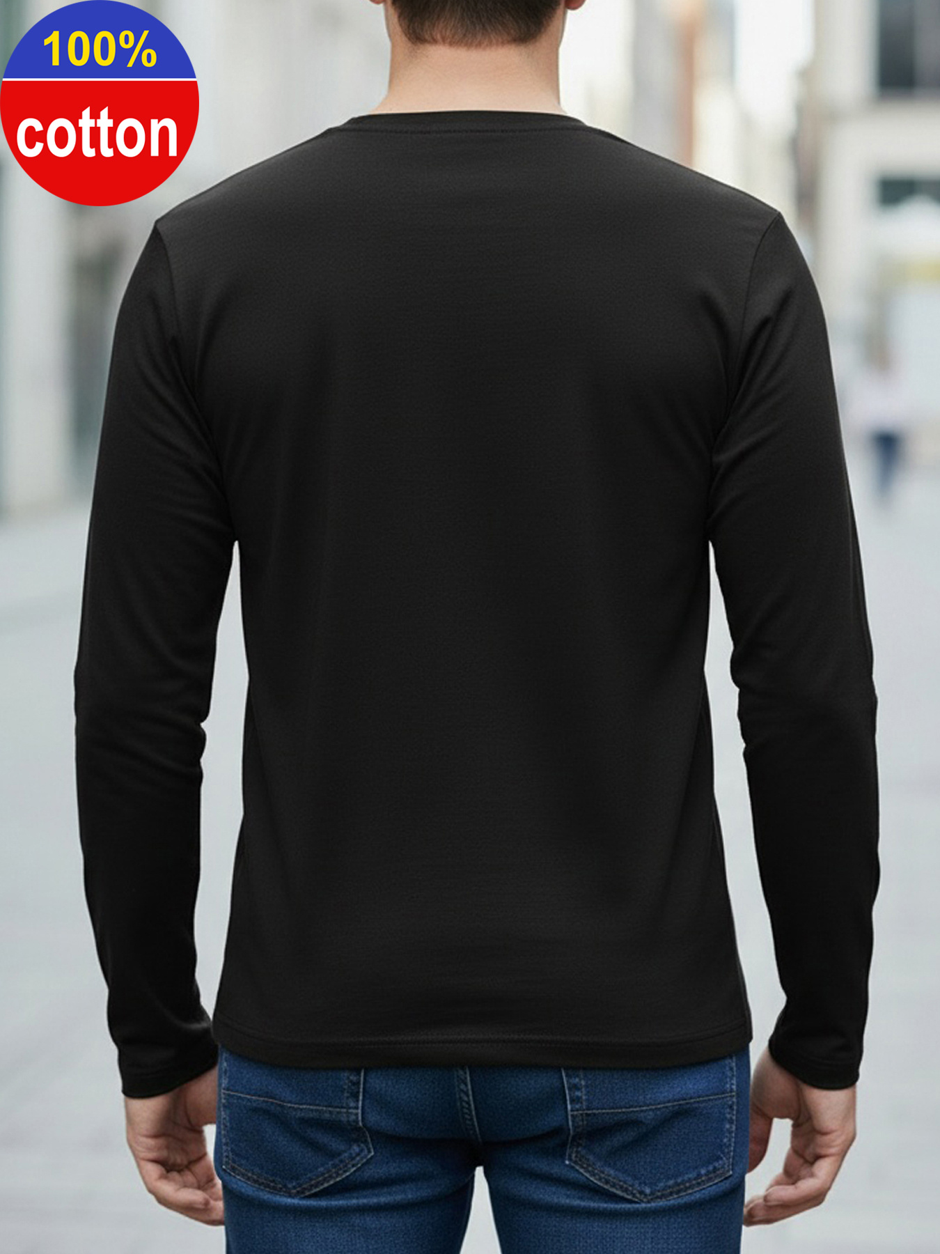 เสื้อยืดแขนยาวคอกลมผ้าฝ้ายแท้  - Men'S Fashion Undershirt บทวิจารณ์และราคา
