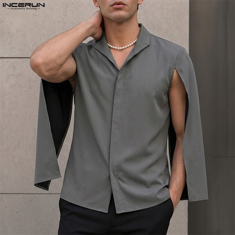 เสื้อเชิ้ตผู้ชาย INCERUN สีพื้ - Mens Fashion Poncho บทวิจารณ์และราคา