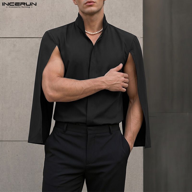 เสื้อเชิ้ตผู้ชาย INCERUN สีพื้ - Mens Fashion Poncho บทวิจารณ์และราคา