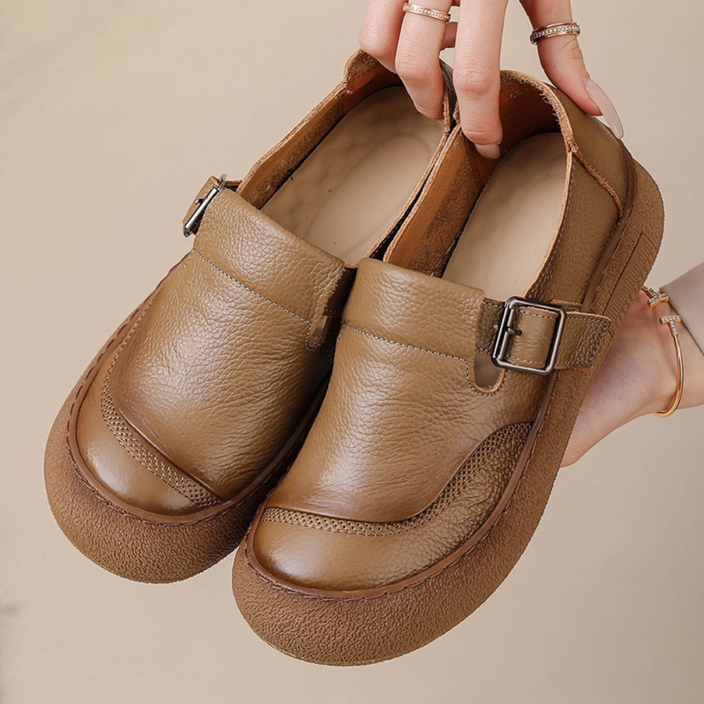 รองเท้าลำลองผู้หญิง สไตล์เรโทร - Leather Belt Braided บทวิจารณ์และราคา